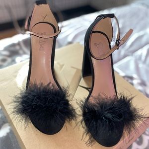 Black Fluffy Heels